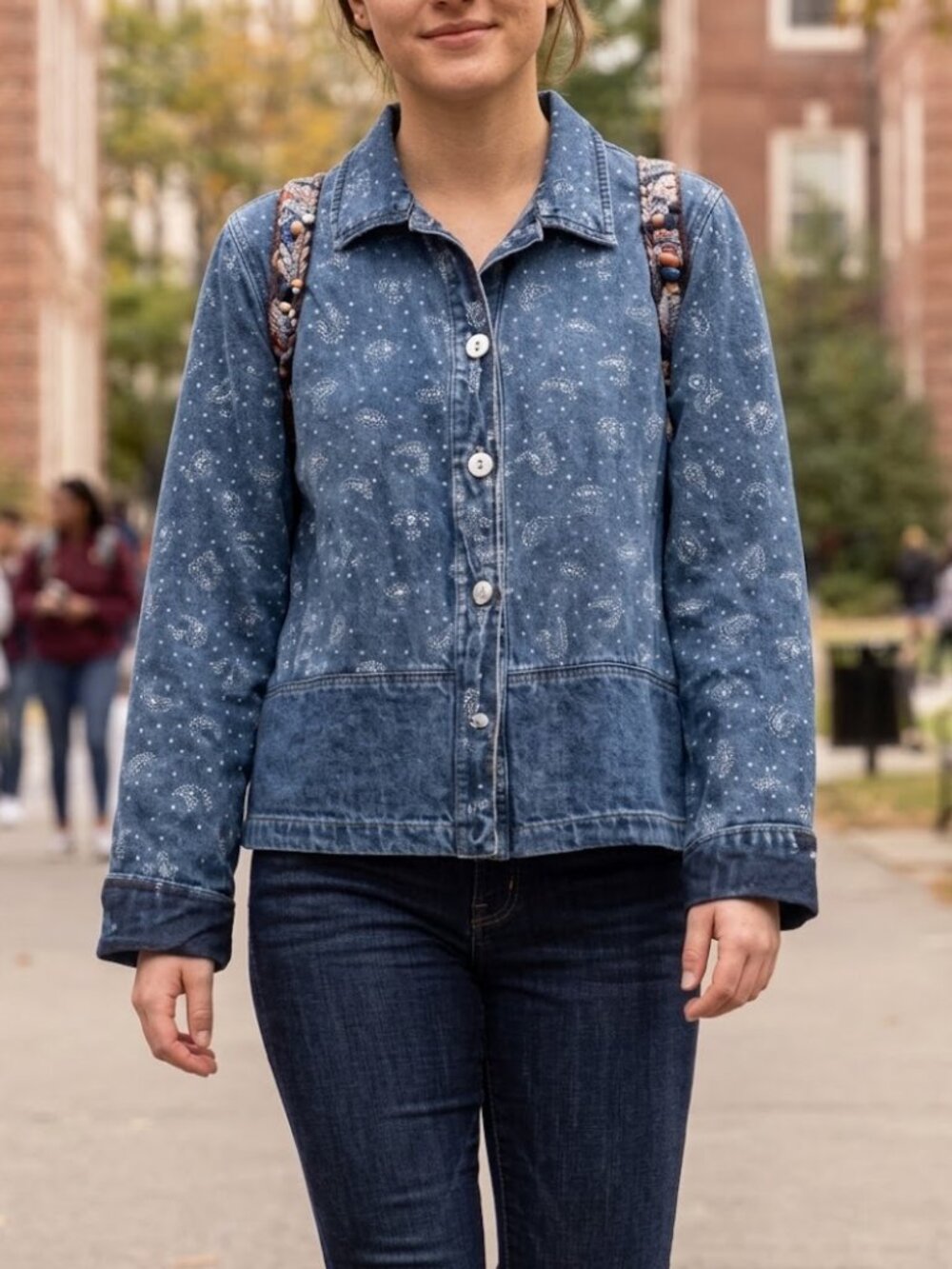 Vintage 90s Embroidered Denim Shirt Jacket Size 14 | 100% Cotton Jean Shacket
